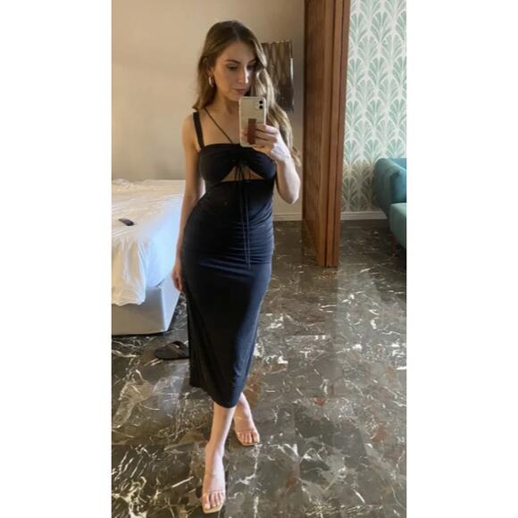 SIMKHAI Lucy Cutout Ruched Midi Dress Dark Gray XL - Picture 10 of 11